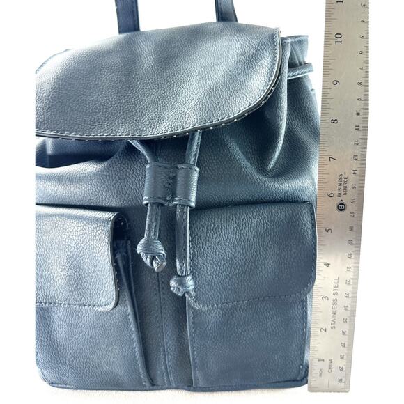 American Eagle AE Blue Faux Leather Mini Backpack Purse Drawstring Flap Bag - Picture 5 of 9